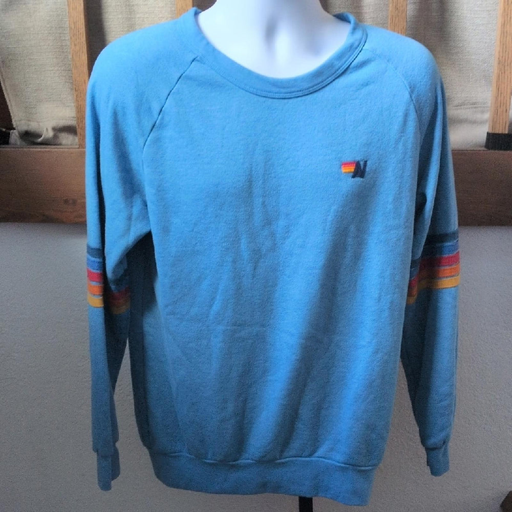Aviator Nation Relaxed Rainbow Strip Crew Neck  - Medium