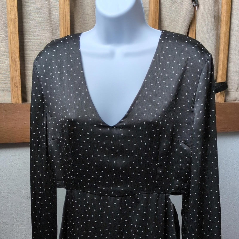 Isalis Cut Out Asymmetrical Midi Dress In Black Polka dot