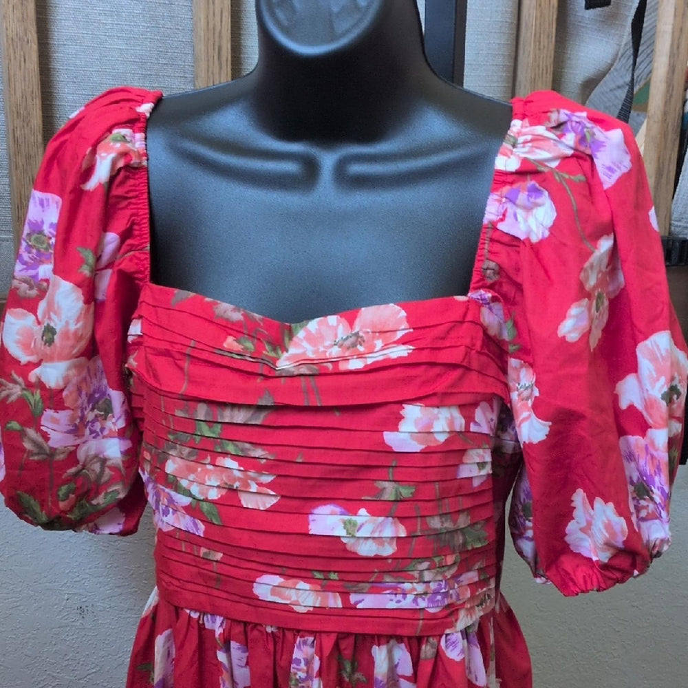Abercrombie Red Floral Emerson Midi Dress - Small