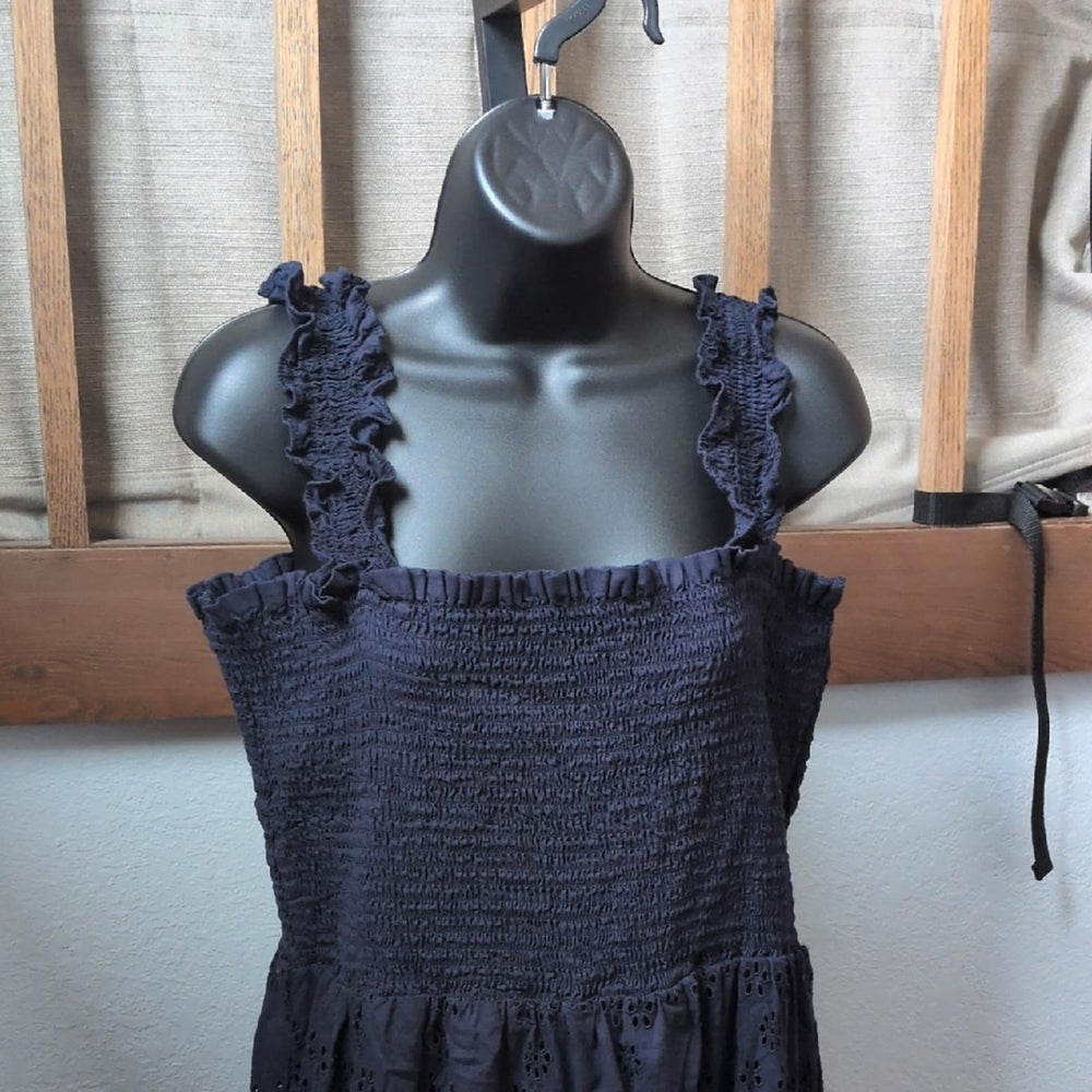 Quince Organic Cotton Eyelet Smocked Midi Dress