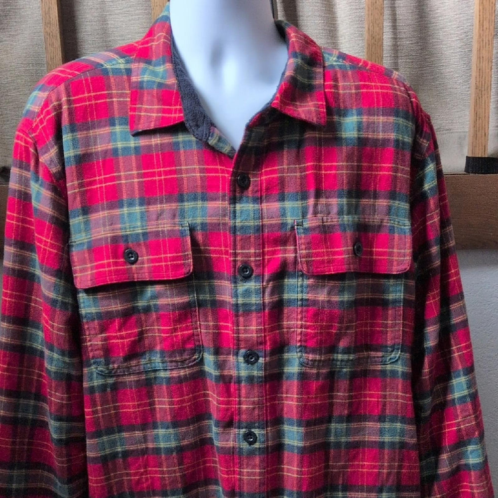 LL Bean Fleece Lined Flannel Shirt In Holiday Nautical Red -  XL