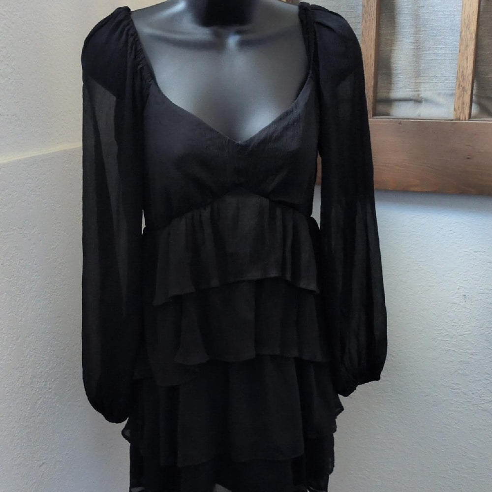 Abercrombie Black Tiered Long Sheer Sleeve Mini Dress