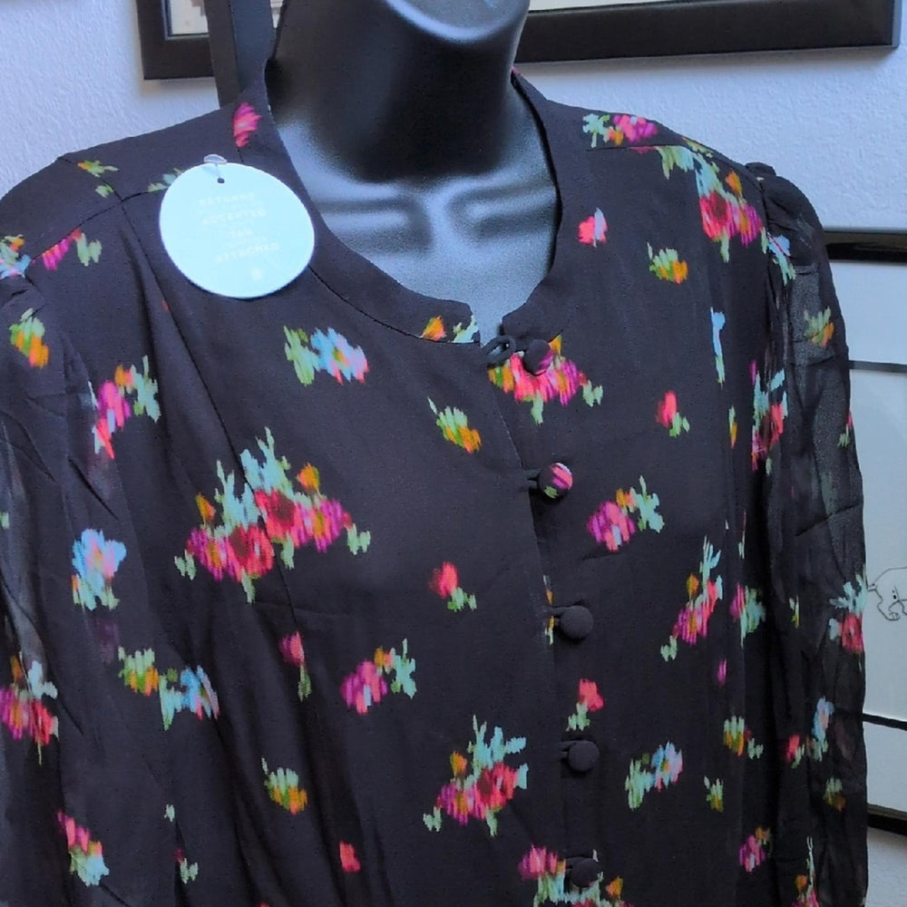 Hill House Cindra Dress In Black Ikat Floral - XL