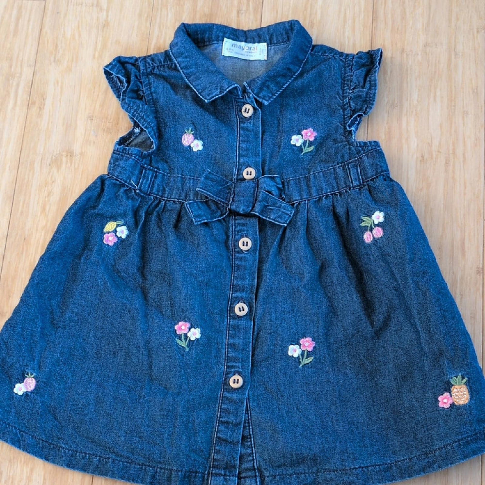 Mayoral Girls Denim Floral Dress - 3-6 mo