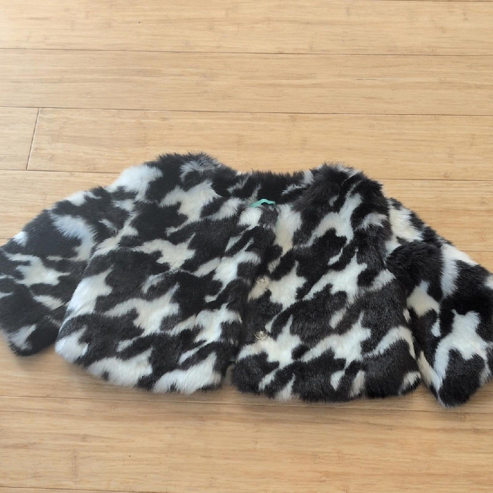 Janie And Jack Bonjour Black And White Faux Fur Coat