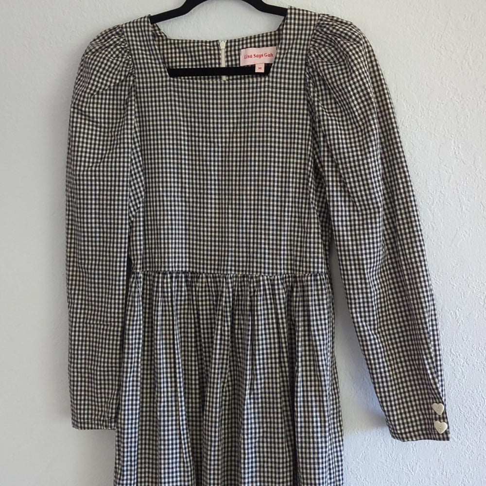 Lisa Says Gah Maddie checked print long sleeve midi dress