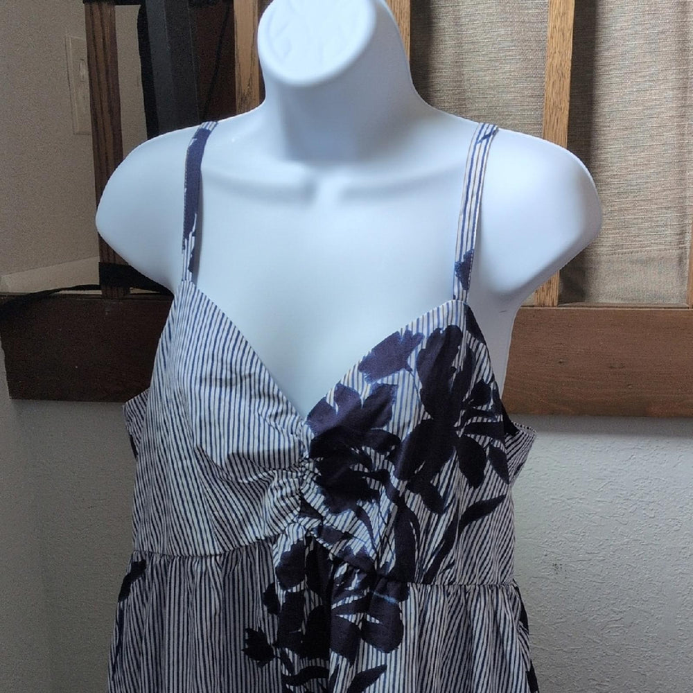 Abercrombie Sweetheart Babydoll Maxi Dress Blue Stripe Floral Large Tall