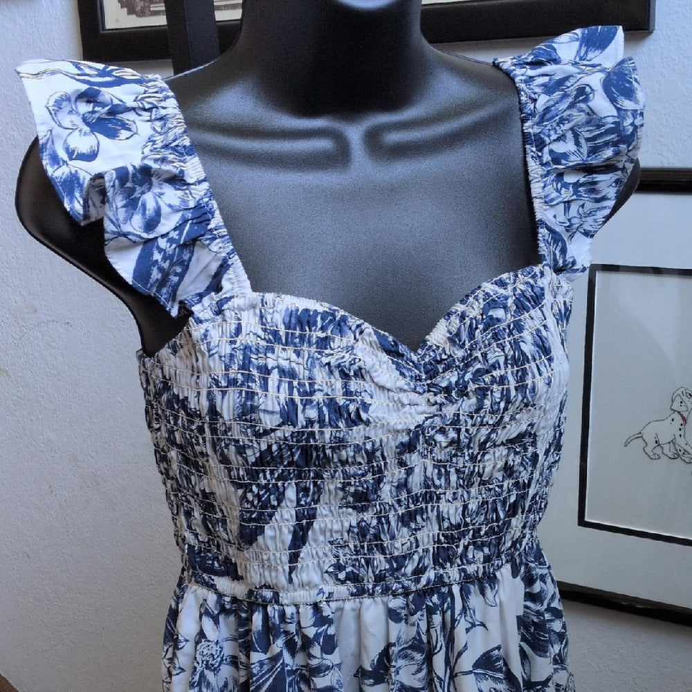 Abercrombie Ruffle Smocked Midi Dress In Blue Floral