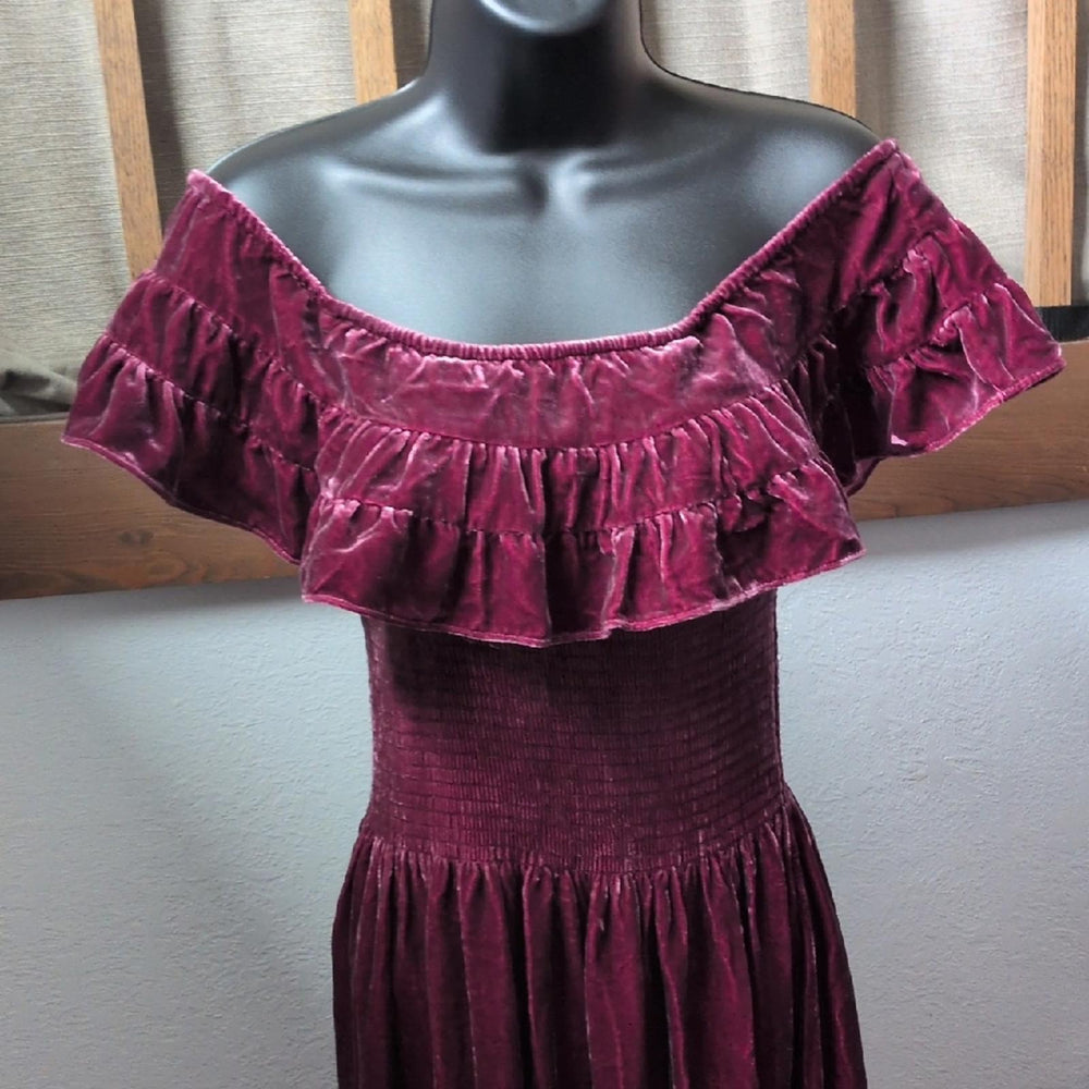 Hill House Burgundy Velvet Off Shoulder Akilah dress