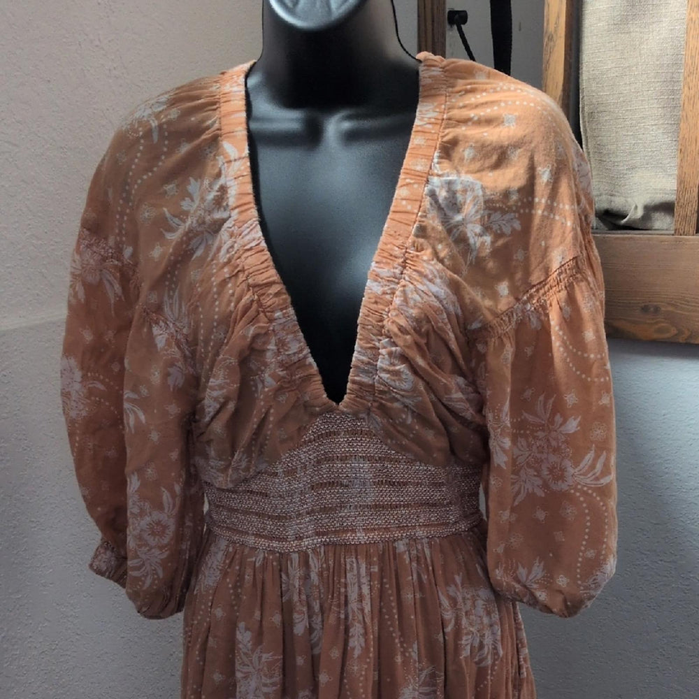 Free People Golden Hour Maxi Dress Size XS In Tan/Peach