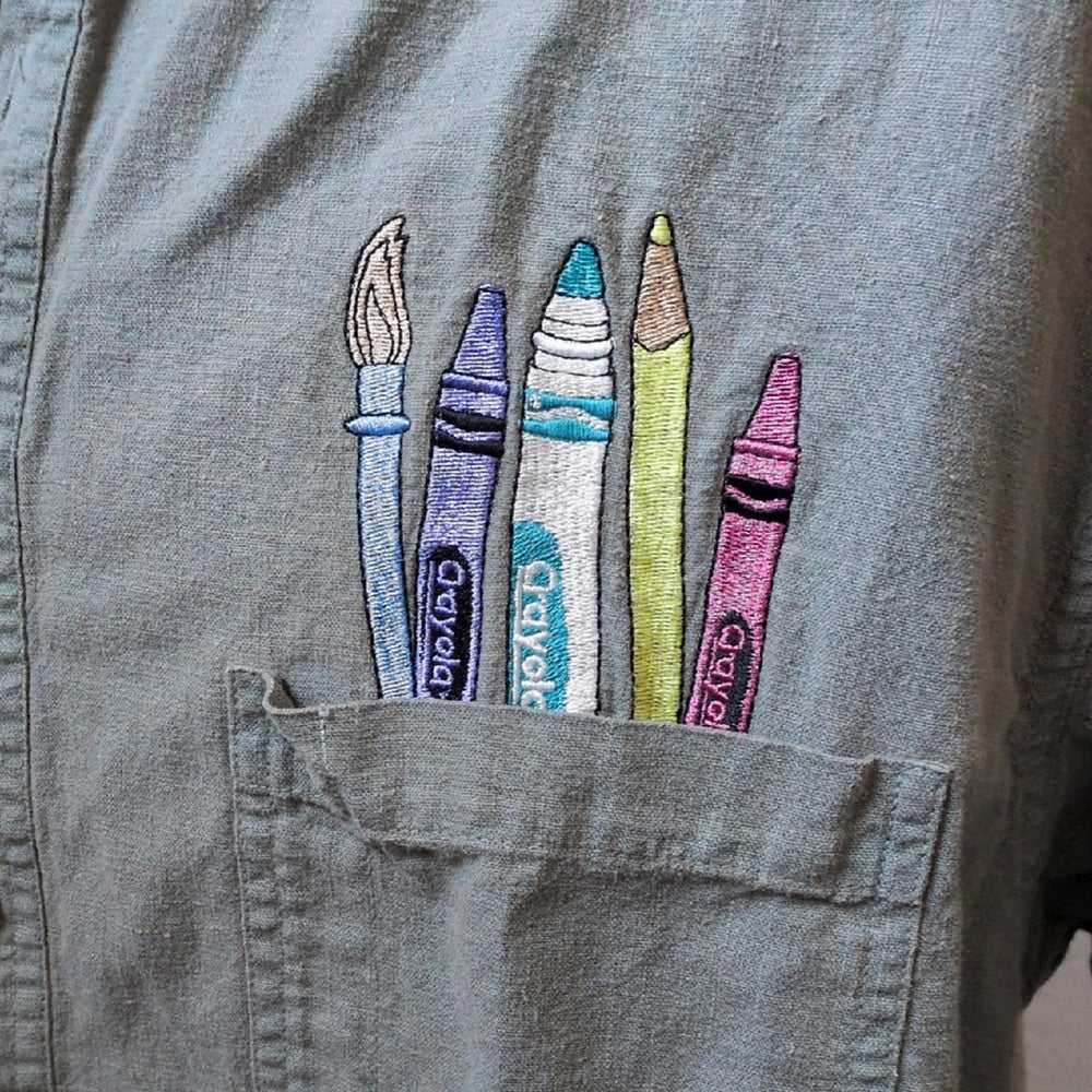 Vintage Riverwashed Mens Short Sleeve Embroidered Crayola