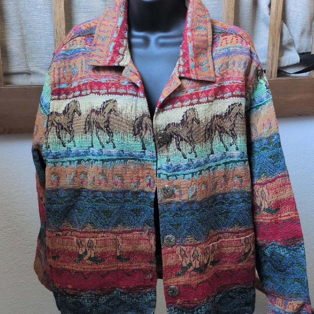 Vintage Jane Ashley Horse Girl Tapestry Jacket Size Extra Large