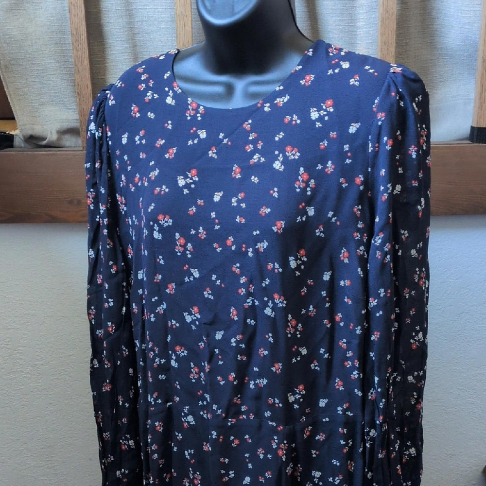 Reformation Luanne Navy Floral Long Sleeve Midi Dress - US 14