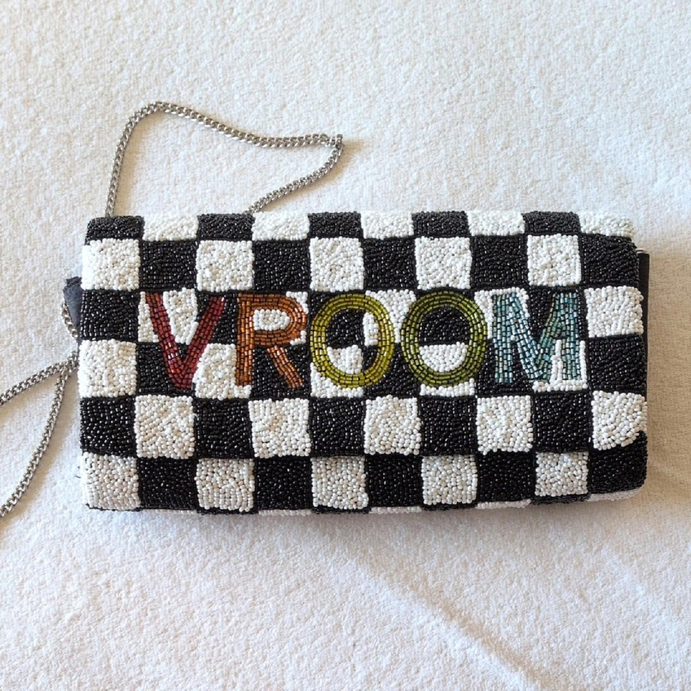 Tiana NY Vroom Beaded Clutch With Silver Chain