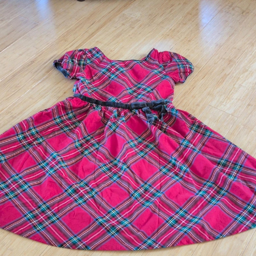Hope And Henry Organic Cotton Cap Sleeve Tartan Plaid Holiday Dress -  Girls 8