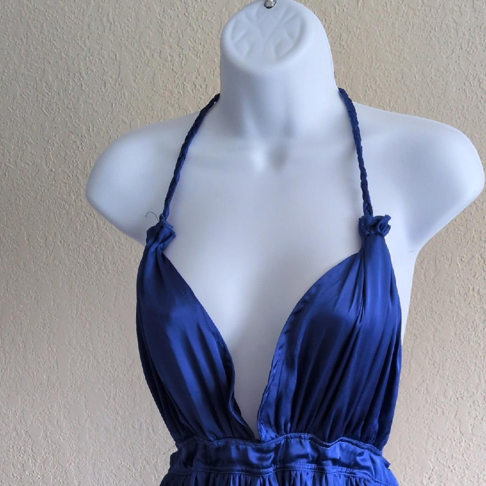 Erika Pena Lily Halter Maxi Dress In Blue -Small