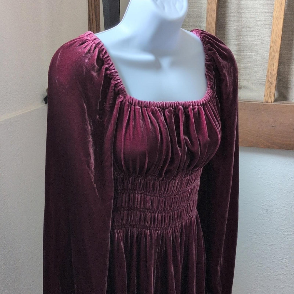 Hill House Long Sleeve  Burgundy Velvet Jasmine Dress - Medium