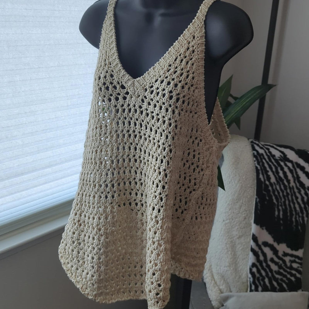 FP Beach Dune fauxchet crochet style sweater tank