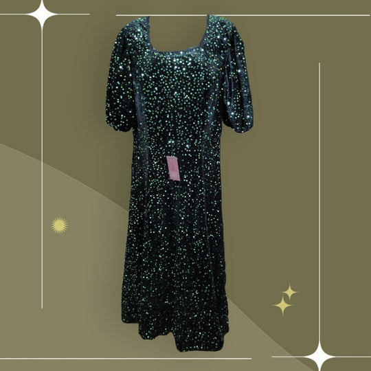 Ivy City Co Vivian Green Velvet Sparkle Holiday Dress - Large