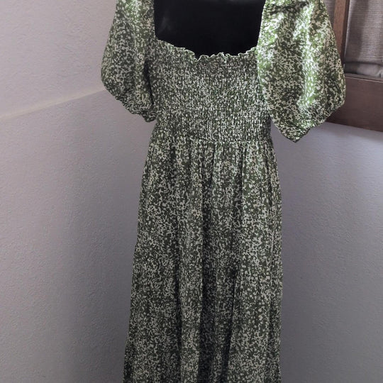 Abercrombie & Fitch smocked bodice linen-blend midi dress - Medium