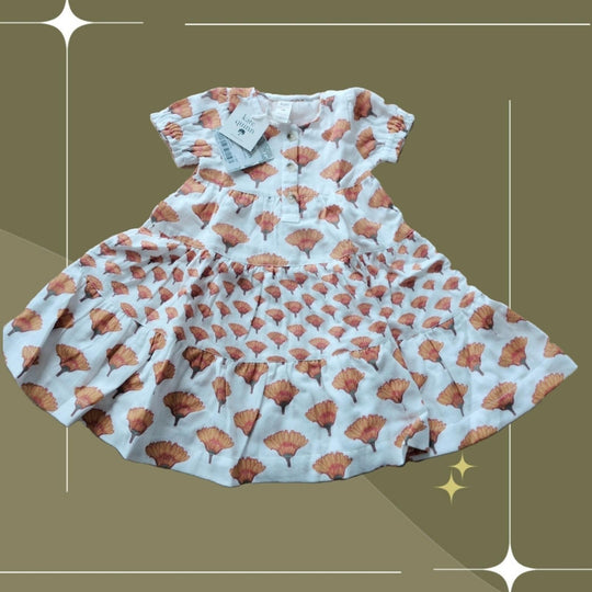 Kate Quinn Short Puff Sleeve Prarie Dress In Large Marigold  - 6-12 Mo