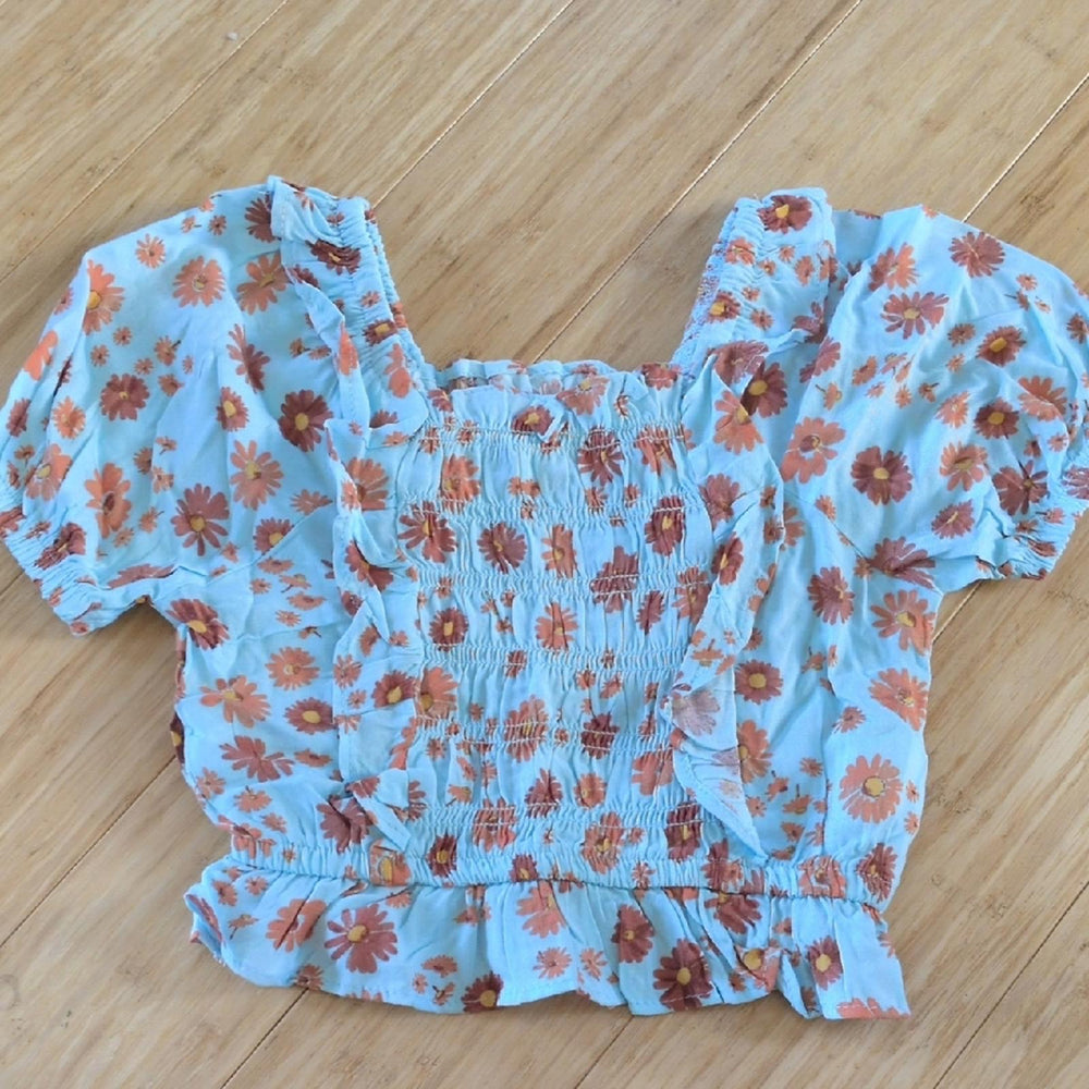 Girls Lemon Kiss Cropped Floral Shirt - Girls 4