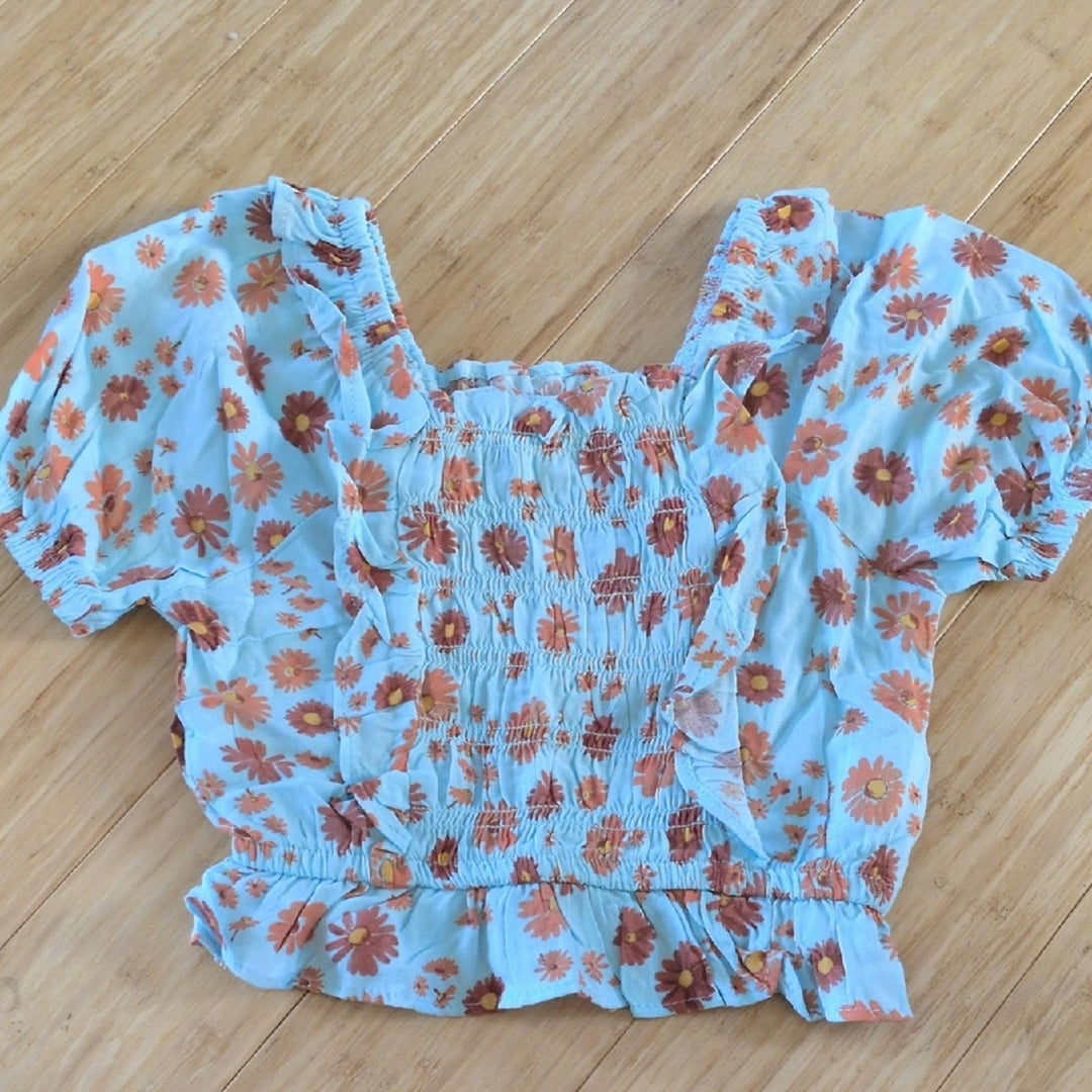 Girls Lemon Kiss Cropped Floral Shirt - Girls 4