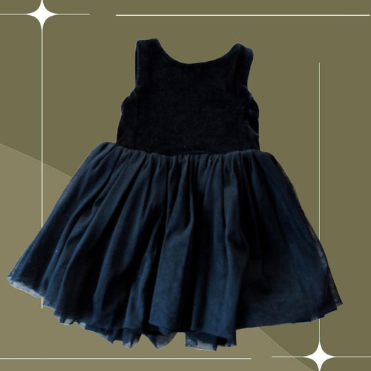 Kate Quinn Sleeveless Back Bow Tulle Dress In  Black Tulle Velvet -  6-12 Mo