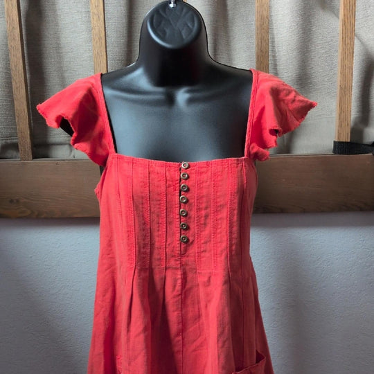 Pilcro Flutter Sleeve Midi Dress In Cayenne Red Size XS