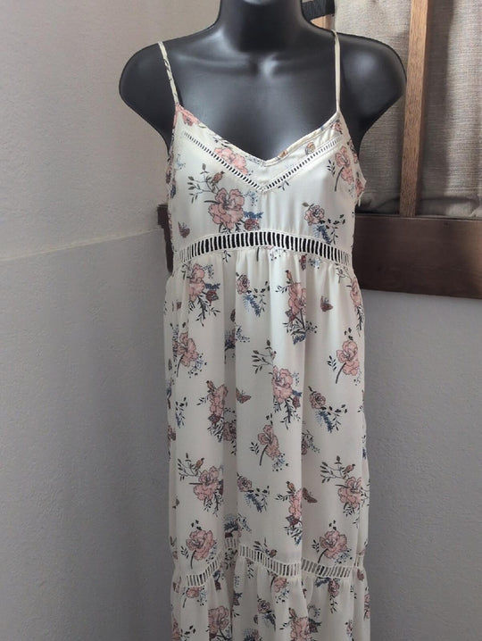 Abercrombie And Fitch Creme Bird And Butterfly Floral Maxi Dress - XSP
