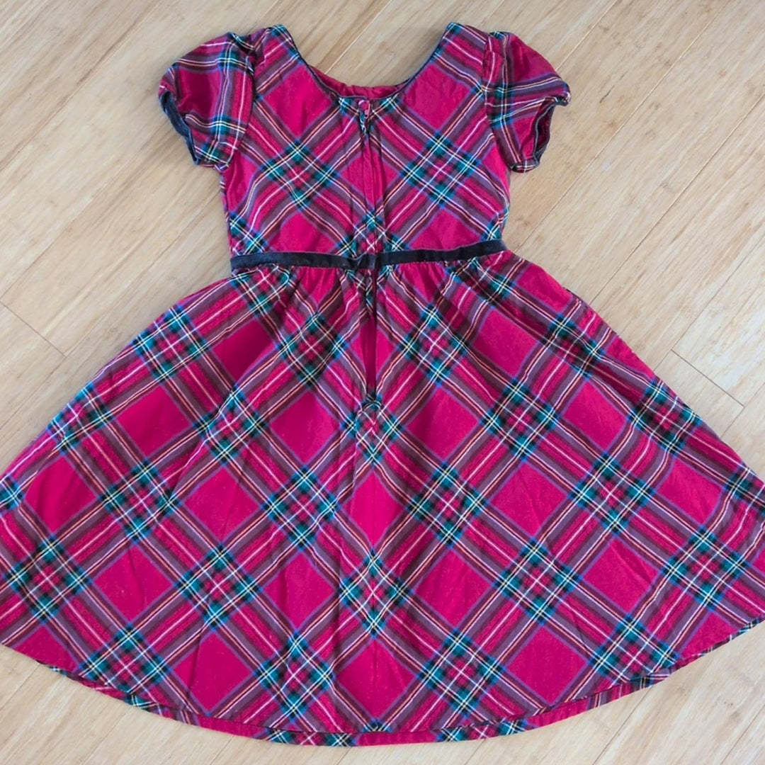 Hope And Henry Organic Cotton Cap Sleeve Tartan Plaid Holiday Dress -  Girls 8