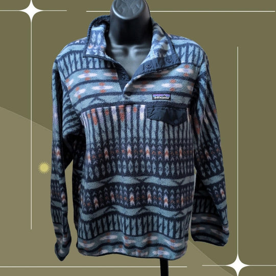 Patagonia Kuda Klash Blue Pattern Snap T Synchilla Sweatshirt - XS