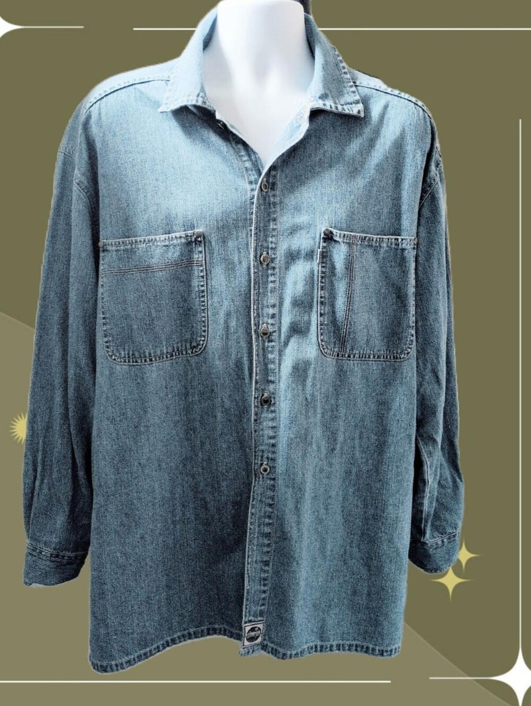 Vintage Mens Long Sleeve Silvertab Denim Button Down Shirt - L
