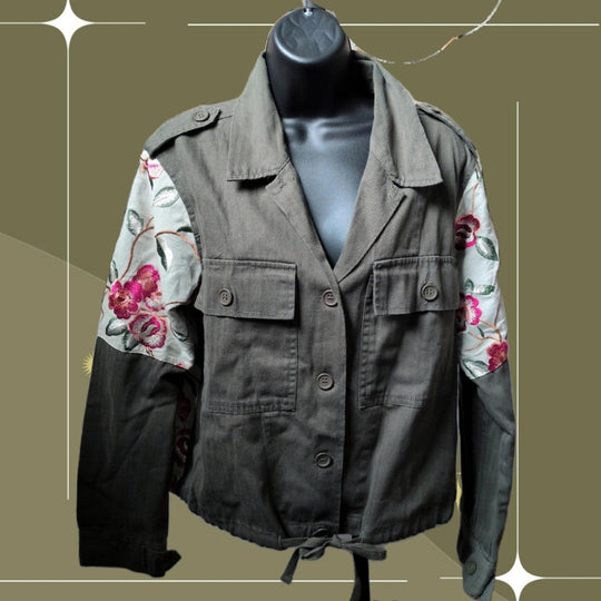 ANTHROPOLOGIE Tiny Leslie Embroidered Utility Jacket - Medium