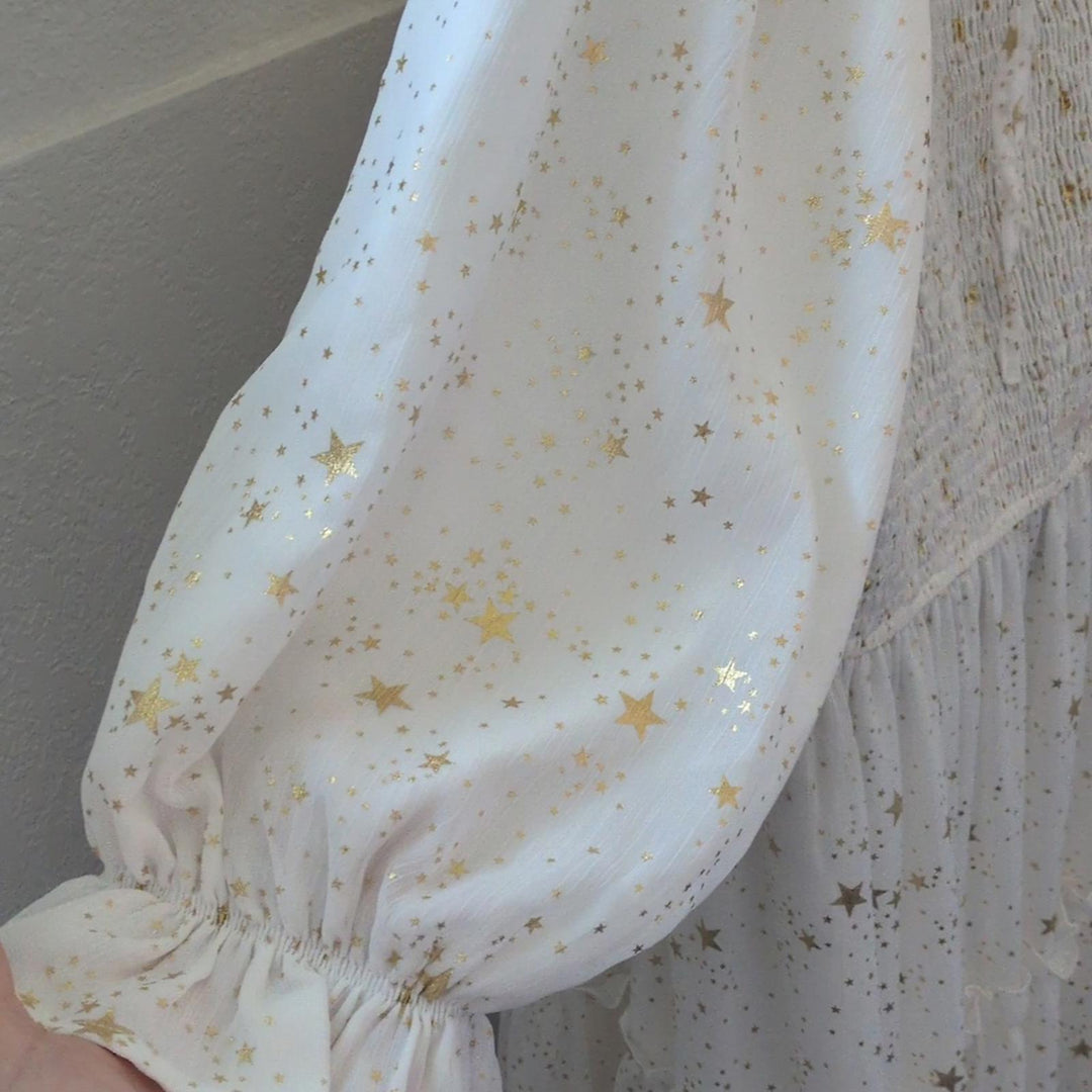 Ivy City Co White And Gold Star Print Dress - XXL