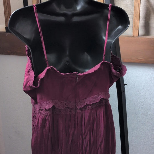 Farm Rio Lace Trim Burgundy Dress - Large