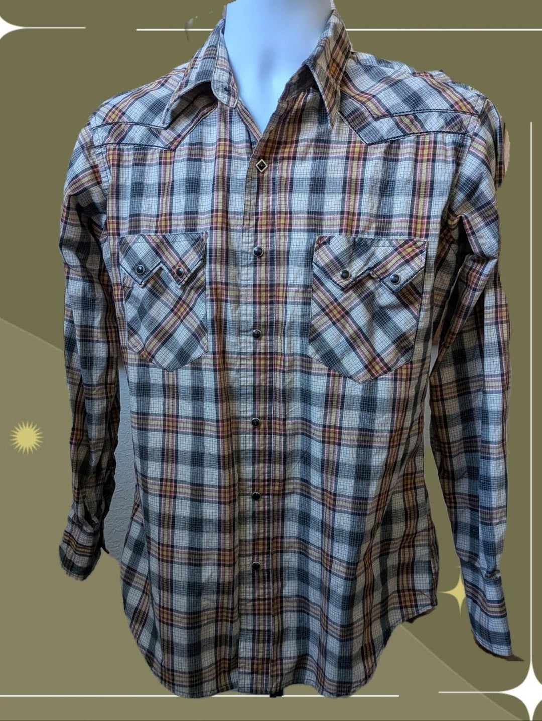 Vintage Wrangler Plaid Pearl Snap Button Down Shirt - Medium