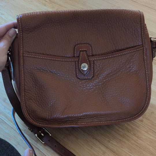 Vintage Dooney And Bourke All Weather Leather Western Leather Saddle Bag