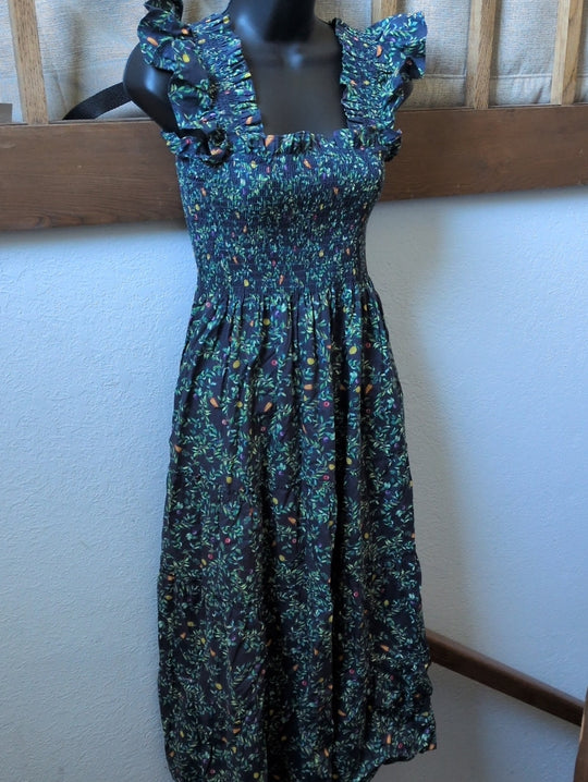 Hill House Home The Ellie Nap Dress  "Midnight Garden Poplin" print size xs