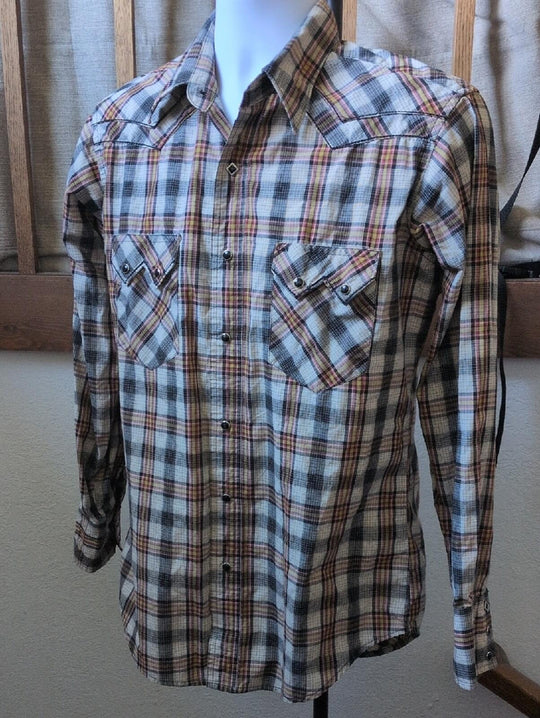 Vintage Wrangler Plaid Pearl Snap Button Down Shirt - Medium