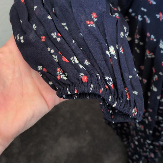 Reformation Luanne Navy Floral Long Sleeve Midi Dress - US 14