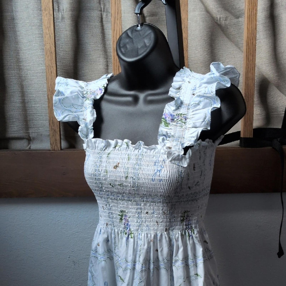 Hill house Home Ellie White Patchwork Floral Midi Dress - Small