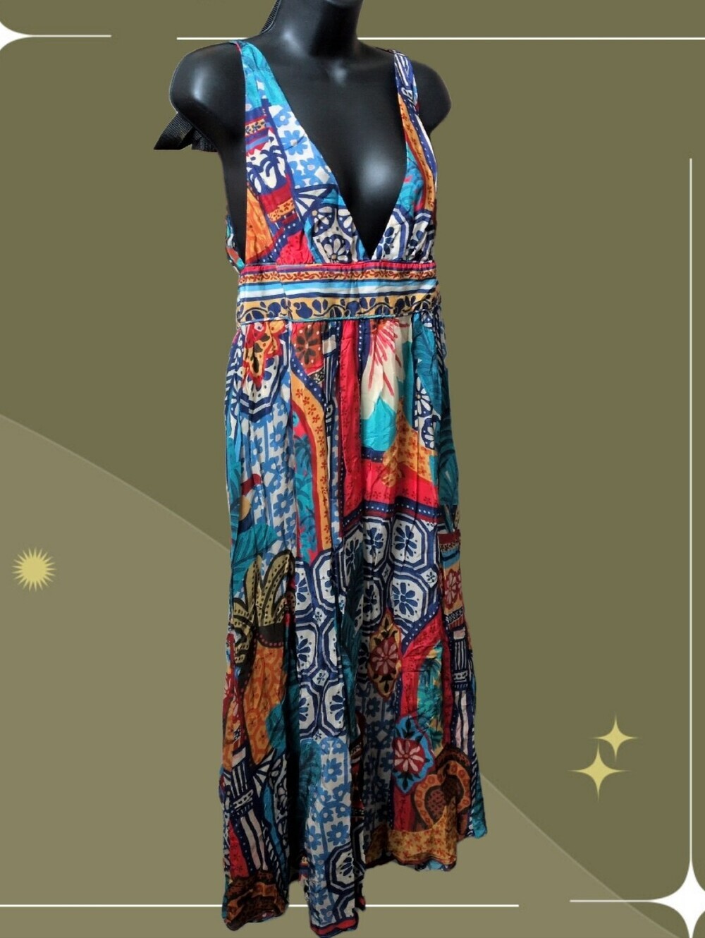 Farm Rio Forest Tiles V Neck Midi Dress- large