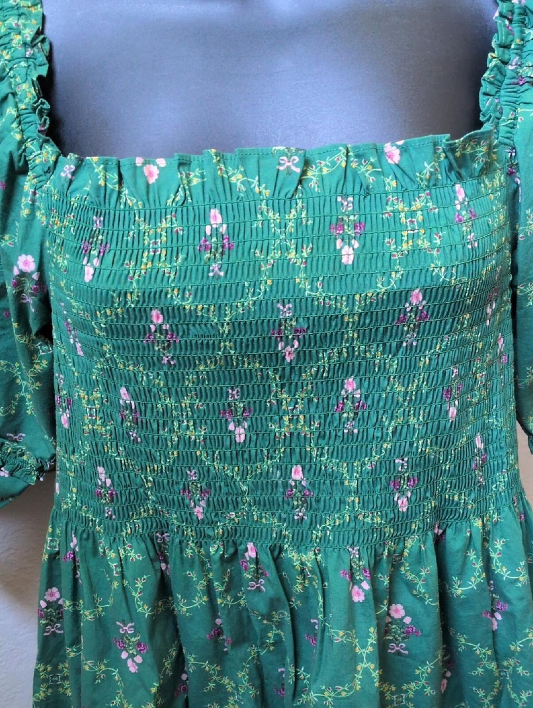 Hill House Nestli Nap Dress In Green Trellis Floral - Small