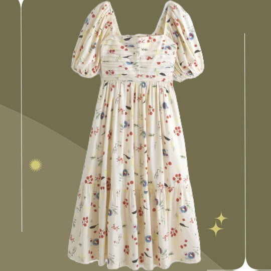 Abercrombie Emerson Puff Sleeve Midi Dress In Tuscan Food Print - XSP