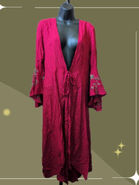 Aratta Silent Journey Daisy Fae Red Embroidered Kimono OS