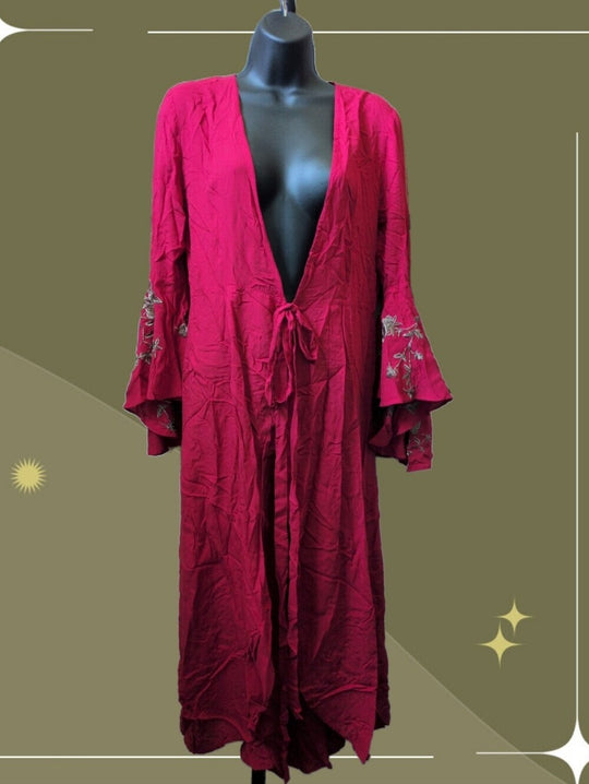 Aratta Silent Journey Daisy Fae Red Embroidered Kimono OS