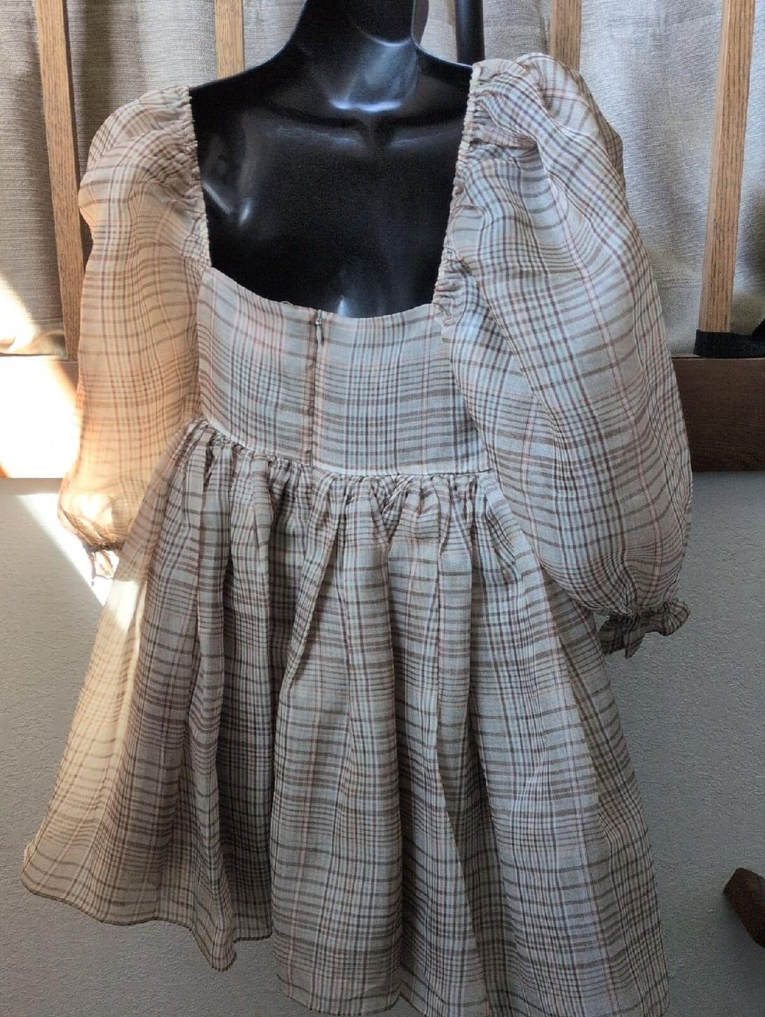 Selkie Plaid Puff Mini Dress - M