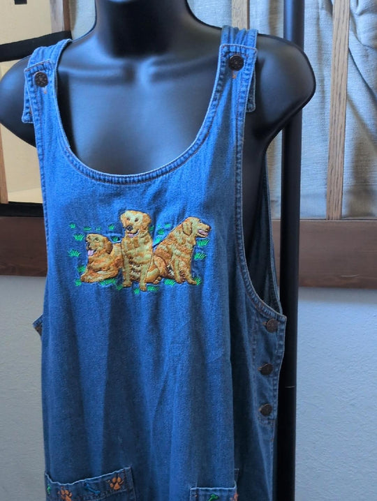 Rare Vintage Casey Coleman Golden Retriever Jean Dress  - Large