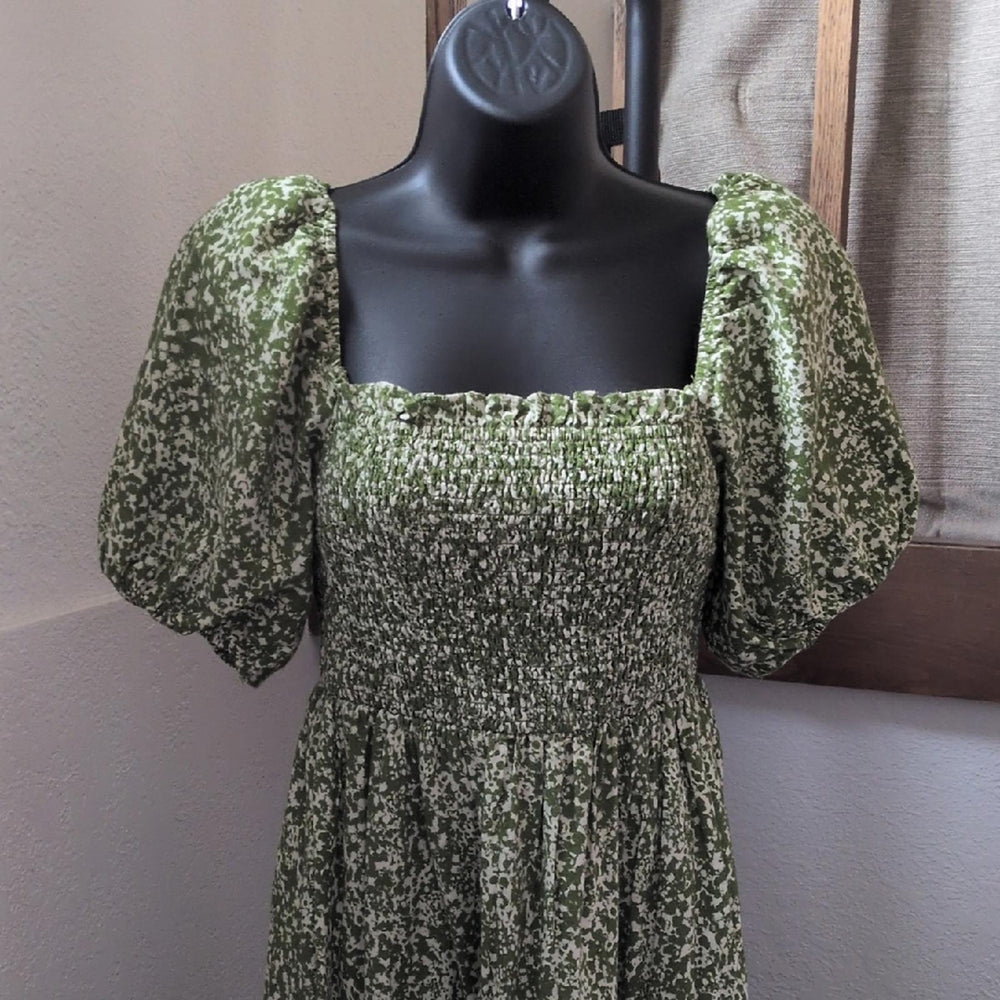 Abercrombie & Fitch smocked bodice linen-blend midi dress - Medium